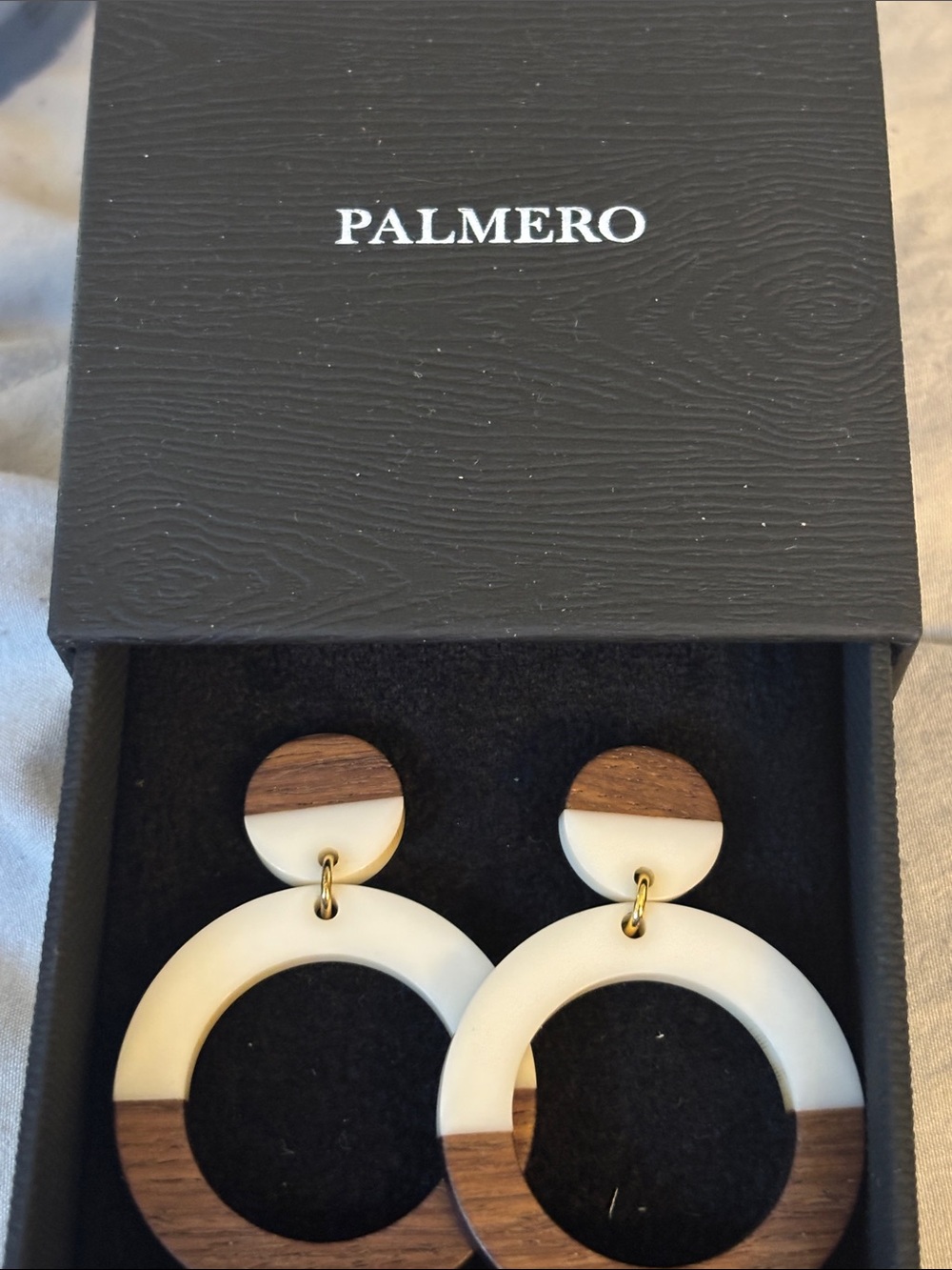 Minimalist White and Wood Hoop Drop Earrings